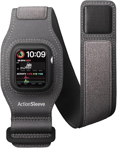 Twelve South ActionSleeve 2 for Apple Watch 45mm | Updated Protective Armband to free your wrist for sports or activities, Grey