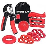 IMENSEAS Grip Strength Trainer 7 Pack Adjustable, Finger Stretcher Resistance Extensor Bands, Finger Exerciser, Hand Gripper Strength Ring & Stress Ball, Red