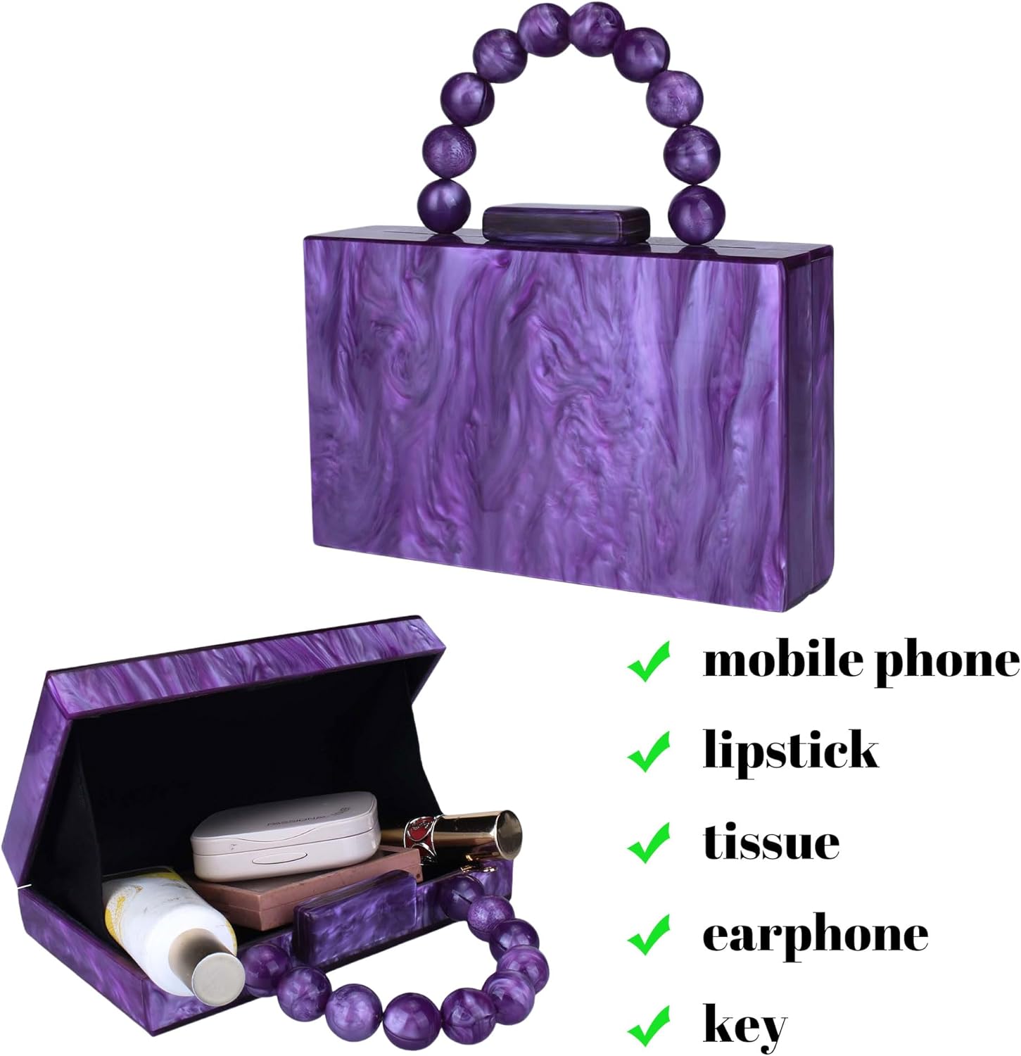 Acrylic Purses Evening Clutch Bag Marbling Handbags for Women Cross Body Bag with Pearl Chain Formal Wedding Prom Party - Image 5