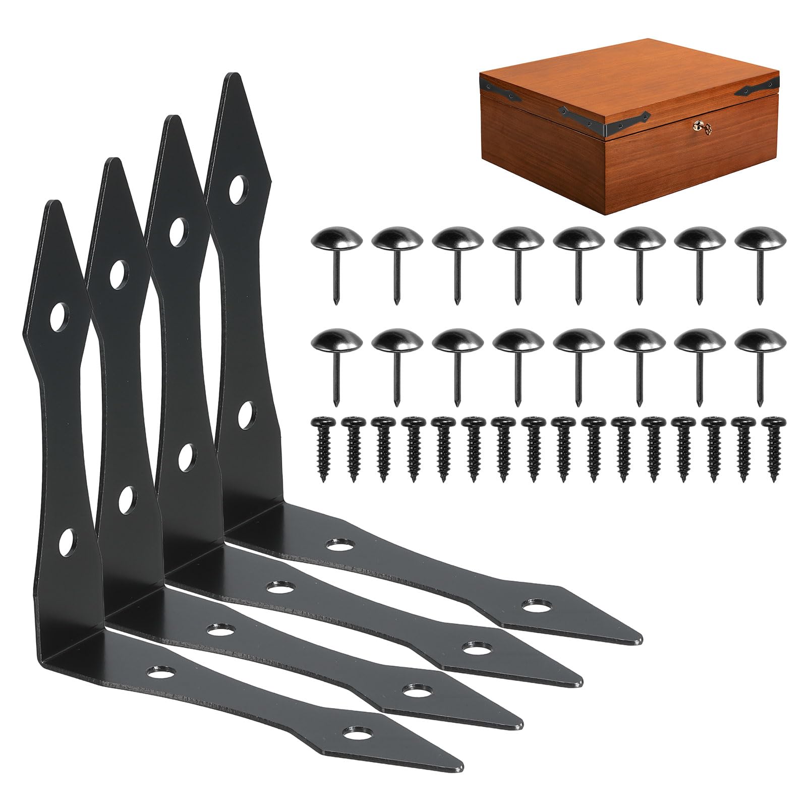 sourcing map 4 Sets Decorative Corner Brackets 3.9"x3.9"x0.8", Flat L-Shaped Brackets Metal Corner Protector for Sliding Barn Door Shutters Garage Decorative, (Black, l Shape)