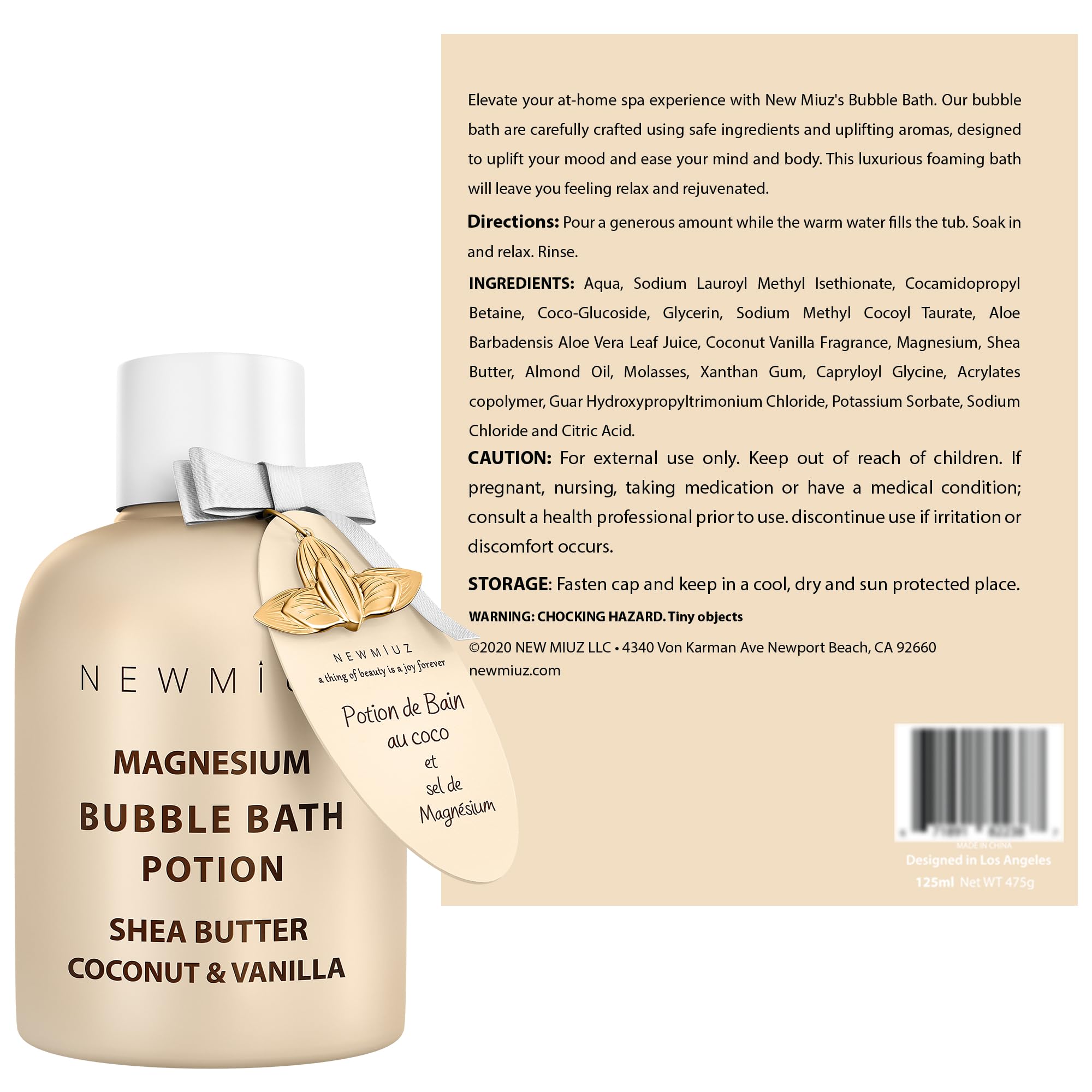 Baño de burbujas de magnesio, burbujas espumosas de larga duración, hidratante, manteca de karité, coco, vainilla, alivio relajante del estrés, regalo calmante de spa para cumpleaños, Navidad