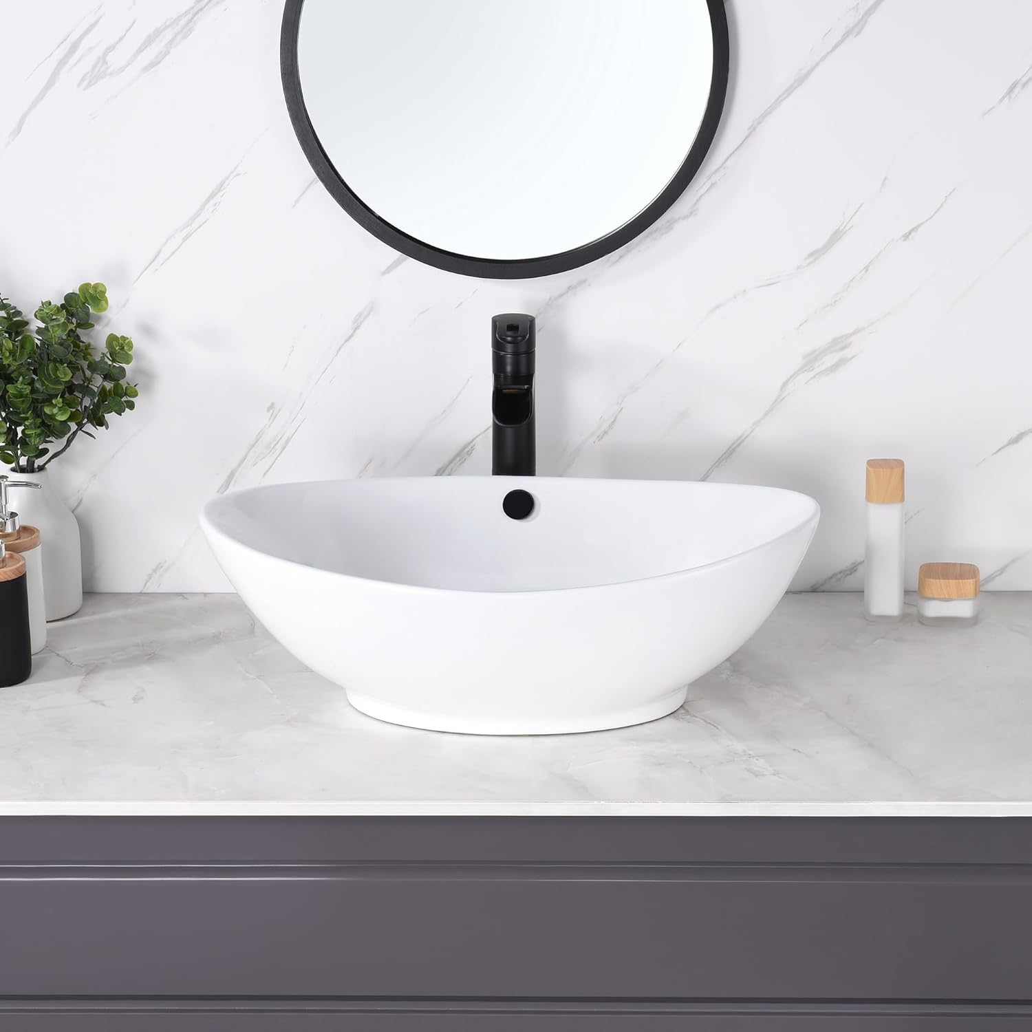 Luxier CS-004 Oval 23 in. Bathroom Ceramic Vessel Sink Art Basin in White