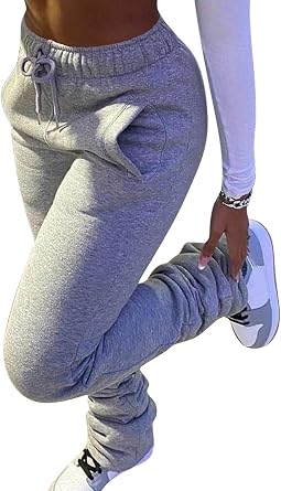 Famnbro النساء المكدسات Sweatpants السراويل سميكة الصوف الدافئ المبطن الرباط الخصر Ruched النشطة الركض