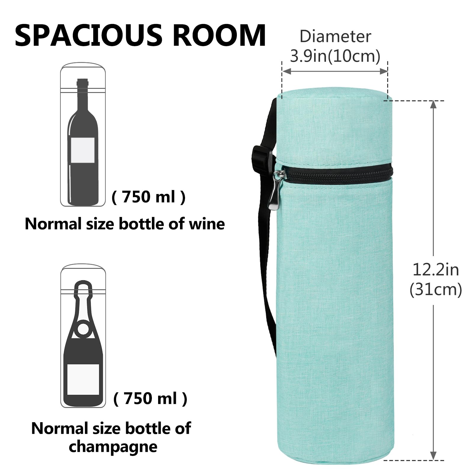 Aosbos Wine Cooler Bag, 750ml Single Water Bottle Carrier with Shoulder Strap - Image 3
