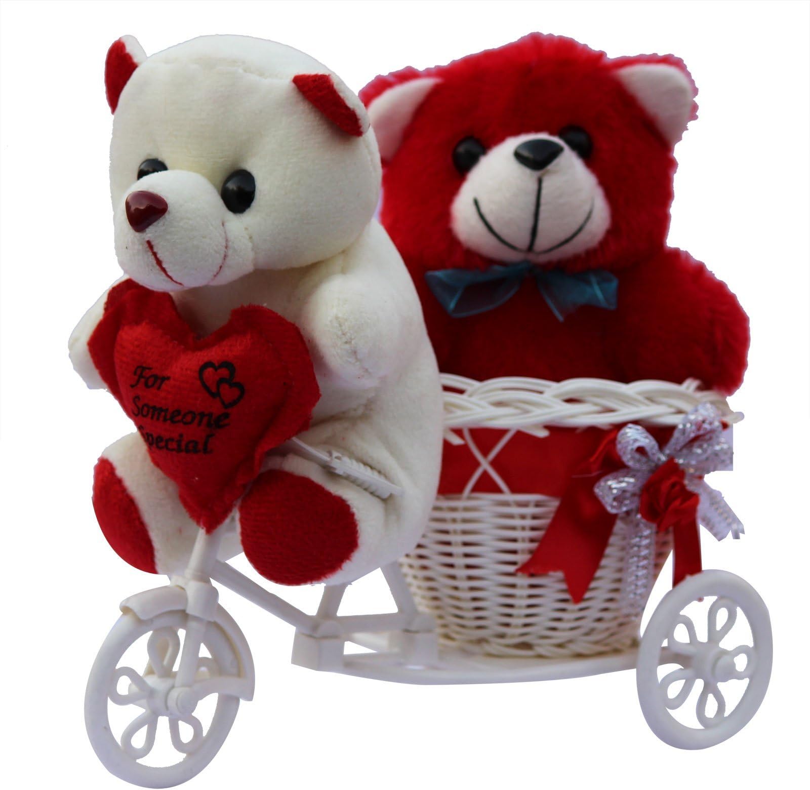 ANISHOP Romantic Valentine Love Couple Teddy Basket Cycle Valentine Romantic Teddy Bears Gifts for Wife Girlfriend Boyfriend Fiance Size - 13 x 10 x 18 cm
