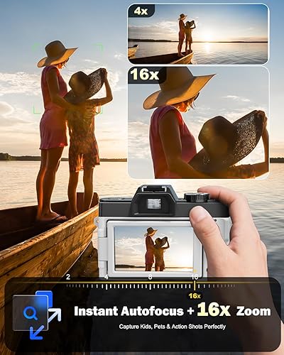 Miniatura 3 de NBD Cámaras digitales 8K para fotografía, cámara fotográfica de 64 MP, cámaras de vlogging de viaje para YouTube con pantalla abatible de 180°, zoom
