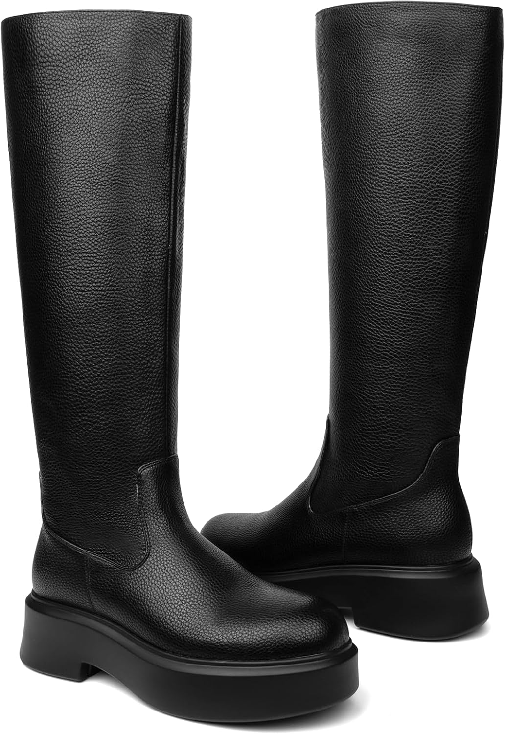 Women's Platform Ankle Boots Chunky Chelsea Short Fall Booties Front Zipper Combat Leather Boot - Image 6