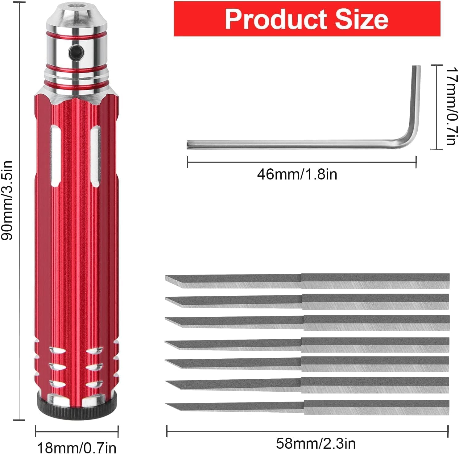 7 w 1 Prime Model Scriber z 7 ostrzami Gundam Żywica Rzeźbione narzędzie do cięcia linii Scribe (0,1/0,2/0,4/0,6/0,8/1,0/2,0 mm), czerwony