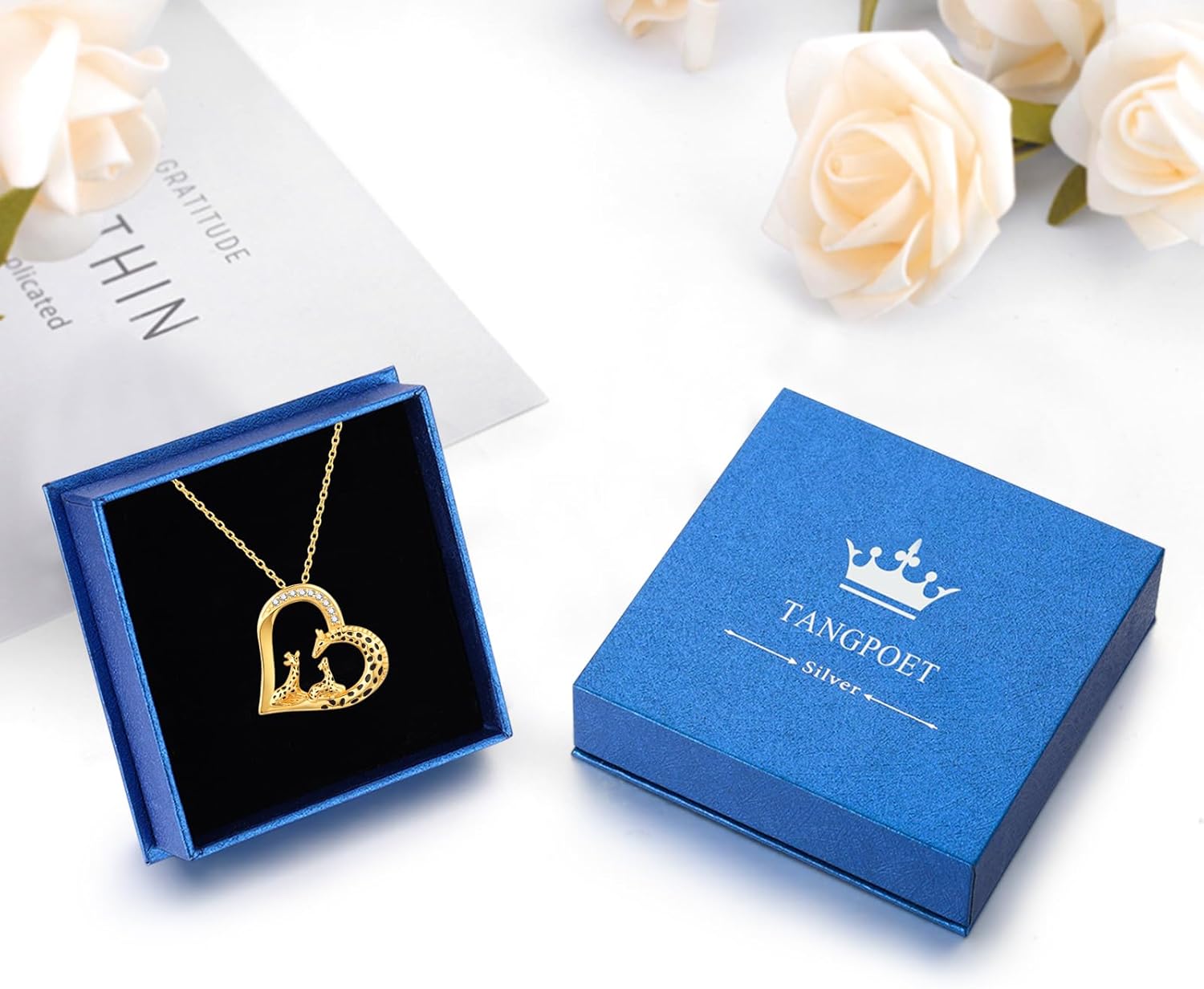 TANGPOET Giraffe Heart Pendant Necklace for Women Mom Grandma 925 Sterling Silver Giraffe Family Necklaces Jewelry Birthday Gifts with 18" +2" Chain - Image 7