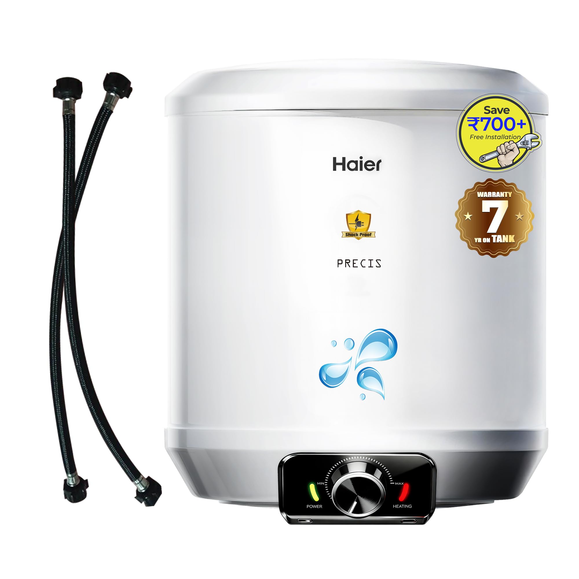 Haier Precis Free Installation Water Geyser 10 Litre 5 Star Rated Water Heater |Abs Body Temperature Control Shock Proof Glasslined Tank|8 Safety Levels|High Rise Compatible|Bacteria Proof System