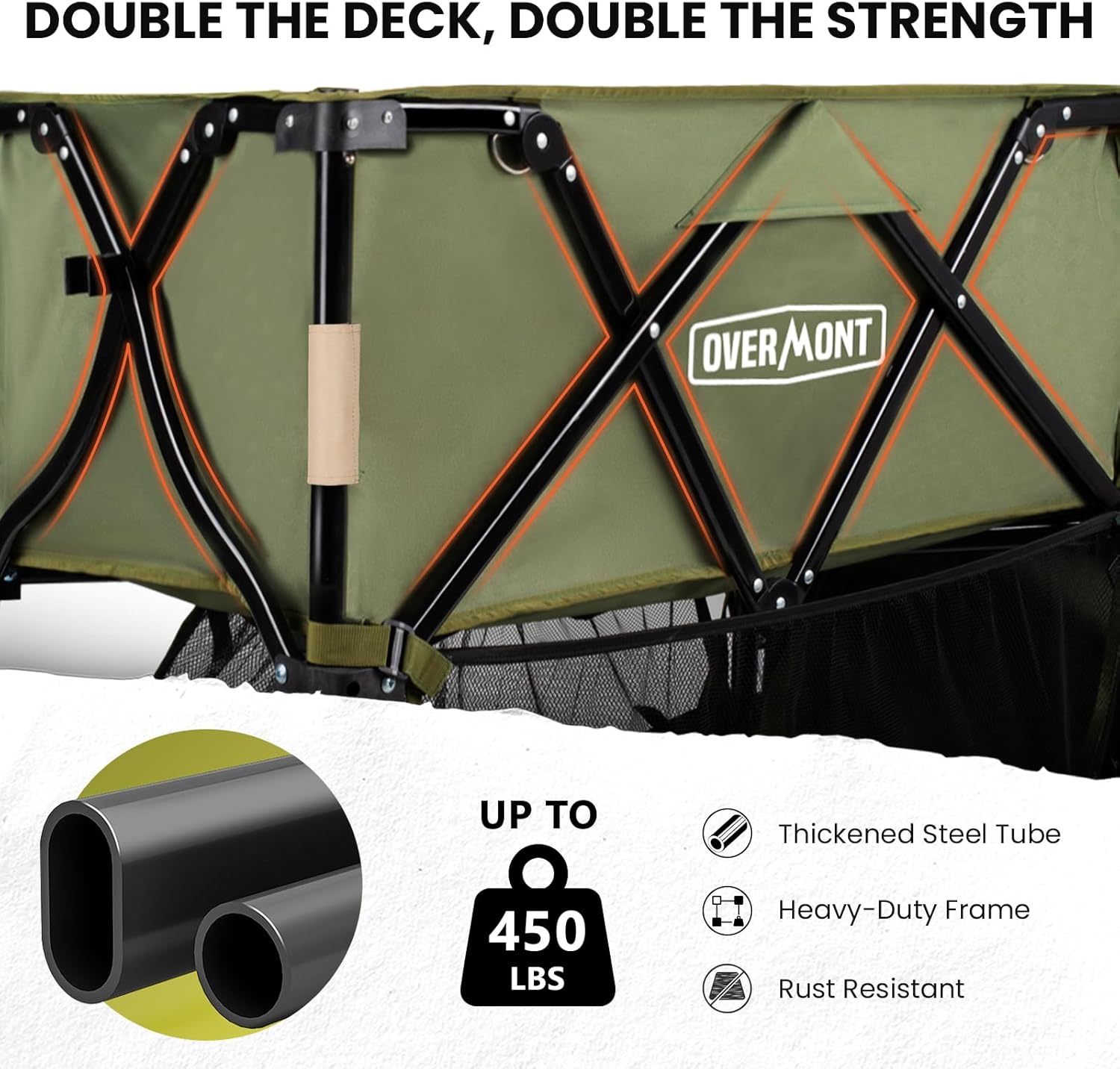 Overmont 400L Double Decker Wagon, Heavy Duty 450lbs Capacity Collapsible Wagon Cart with 47" Extender, Large Folding Utility Wagon with All-Terrain Wheels for Camping, Beach, Gardening, Green