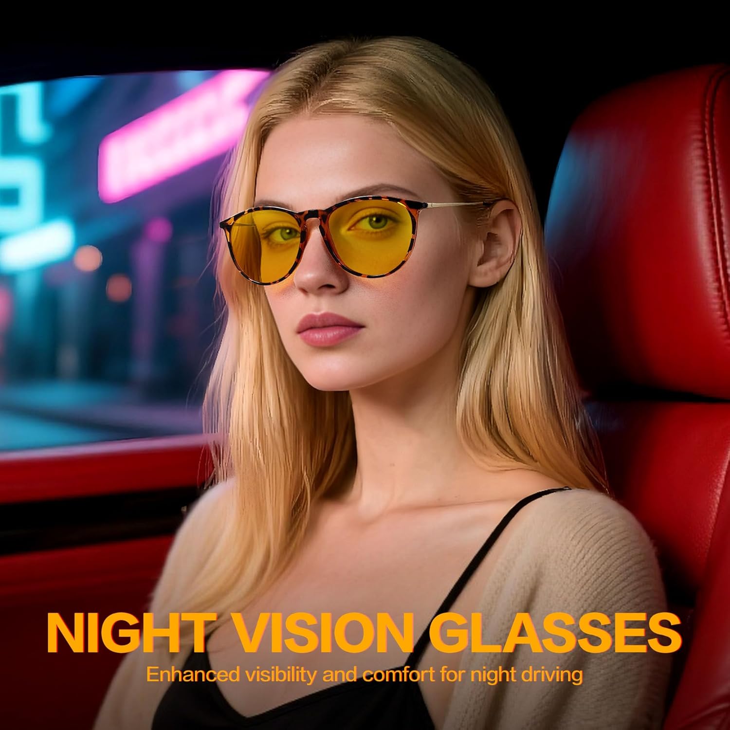 BIRCEN Womens Night Vision Glasses: TR90 Anti-Glare Night Driving Glasses Reduce Eye Strain for Women Drivers Rain Snow Fog - Image 2