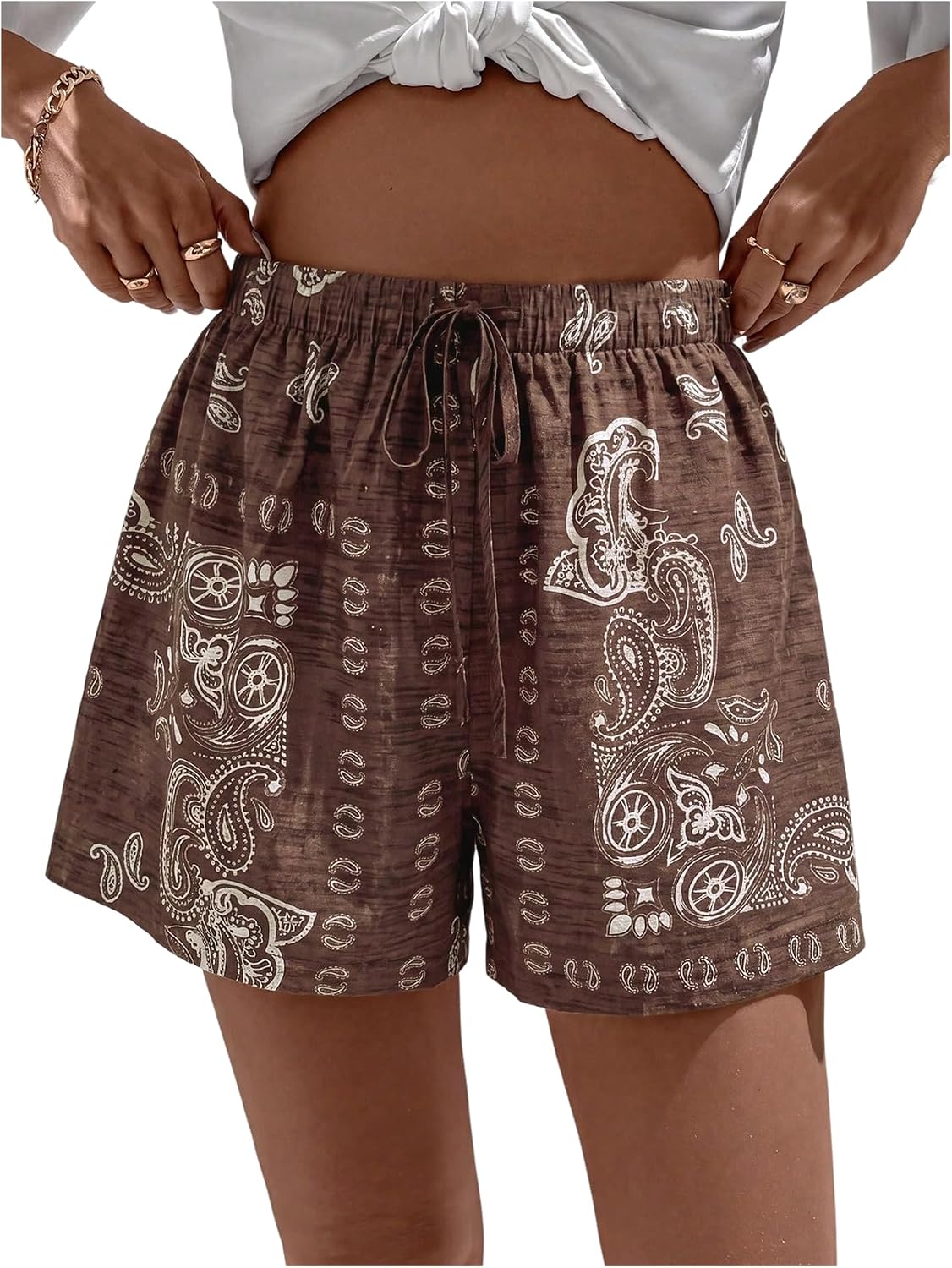 WDIRARA Women's Wide Leg Shorts Drawstring Elastic Waist Casual Shorts