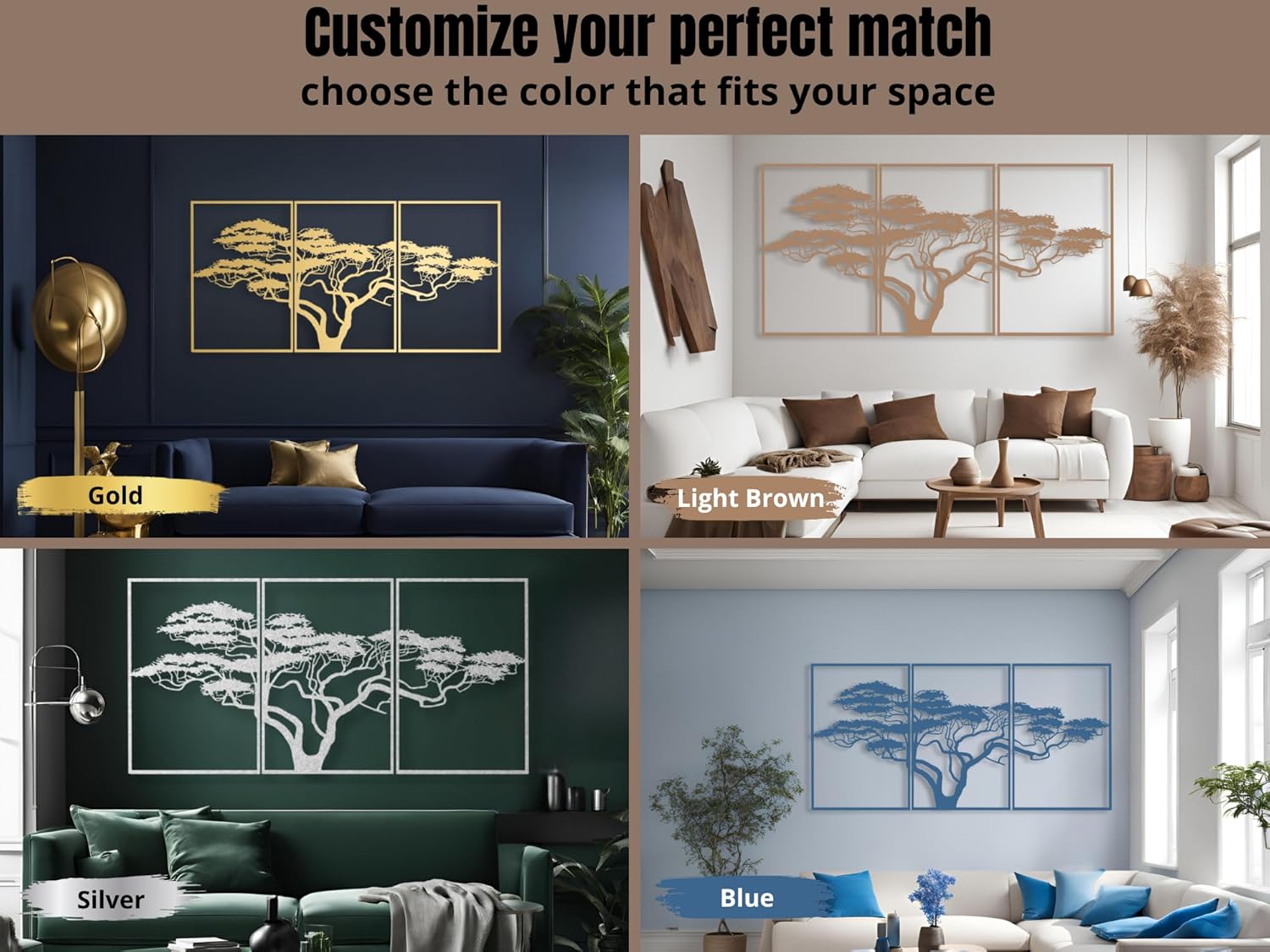 AILLA Tree of Life Wall Art Decor Set of 3 Wall Hanging Sculpture Modern Wall Home Decoration 3D Textured Sculptures for Living Room Bedroom Office Dinnig Room 3 Panels Family Tree Wall Hangings
