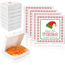 WANGDEFA 50 Pack Elf Mini Pizza Box Square Cardboard Mini Pizza Box with Elf Sticker for Celebrations, Party Favors, Christmas, Birthdays, Valentines Day, Weddings 3.54 x 3.54 x 0.78 inches