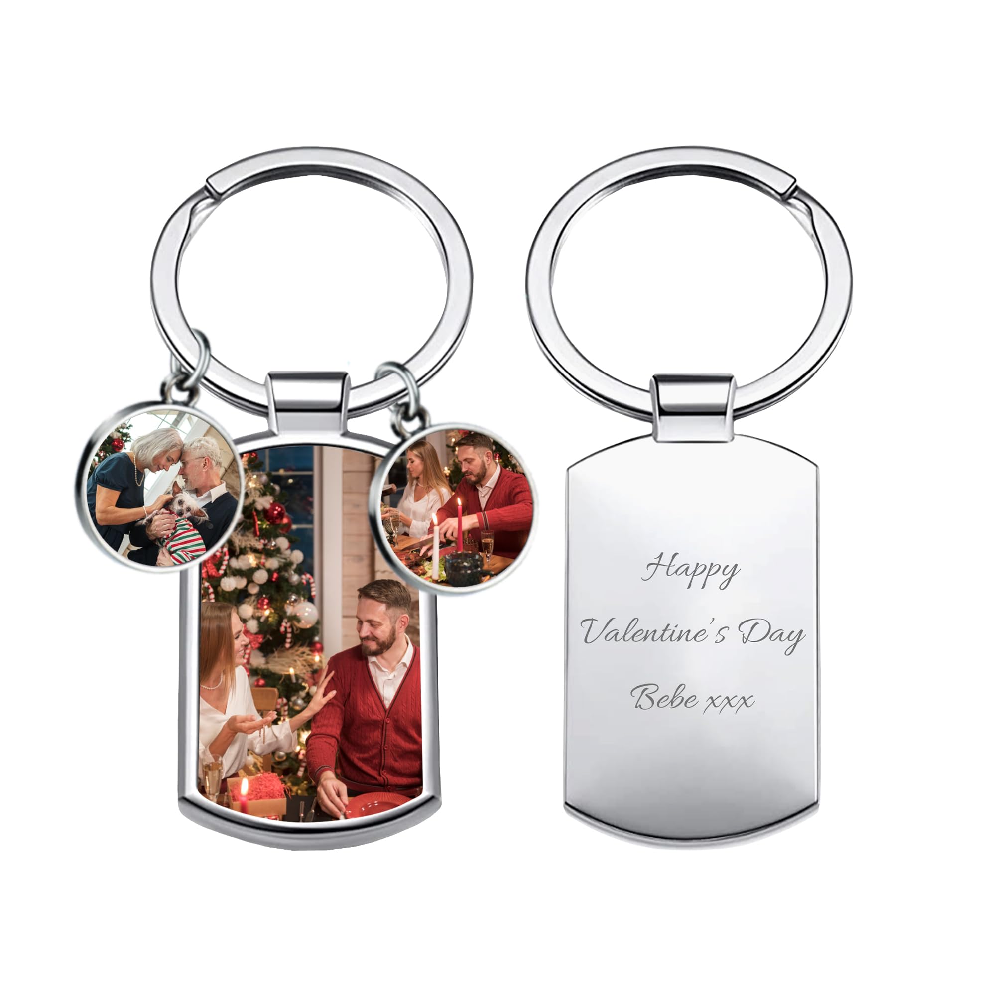 Personalised Photo Keyring Customised Keyring for Adults, Custom Keyring Gifts for Couples Family Kids Pet Friends, Gifts for Valentine's Day Fathers Christmas (Rectangle + Coins)