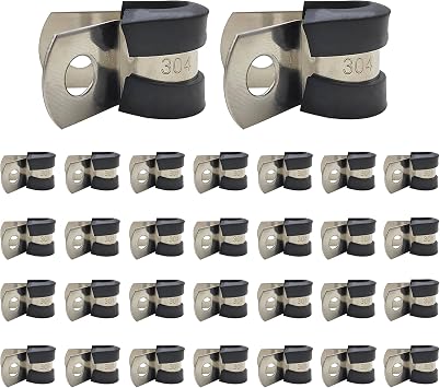 Cable Clamps Assortment Kit1/4" 5/16" 3/8" 1/2" 5/8" 3/4" 1" 304 Stainless Steel Rubber Cushion Pipe Clamps Coated Cushioned Insulated Cable Clamp,Automotive Wire Pipe Clamps 6mm 1/4 Inch