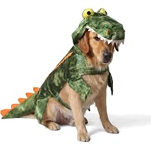 Dog Costume Halloween Dog Crocodile Dinosaur Costume for Small Large Dog Pets Winter Warm Coat Jumpsuits Green, Large | Cute 3D Hooded dog Cosplay Outfit with Spikes & Long Tail,Funny Plush Party Dress Up Clothes for Small Medium Large Dog Cat