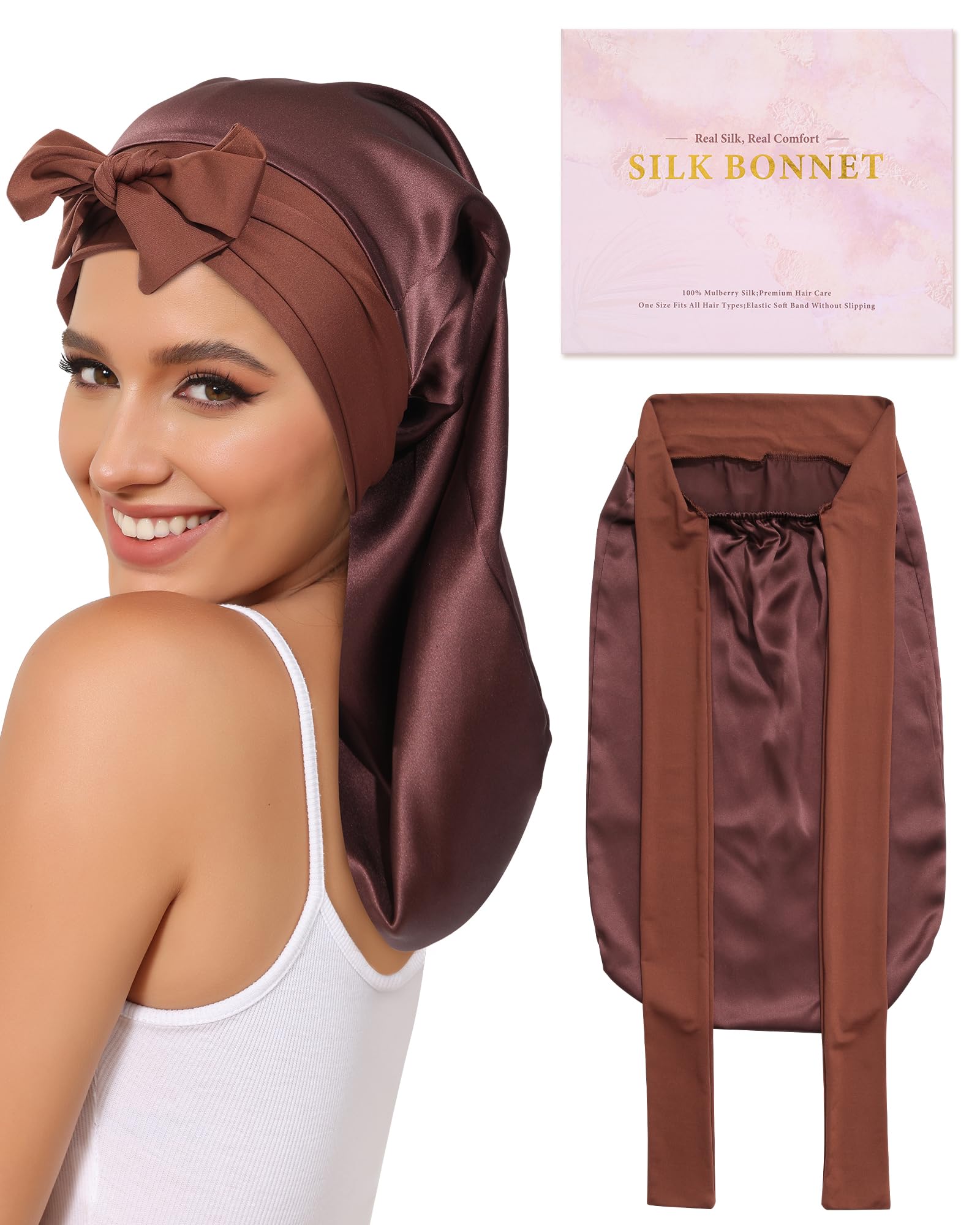 AWAYTR 100% Mulberry Silk Bonnet for Sleeping Women