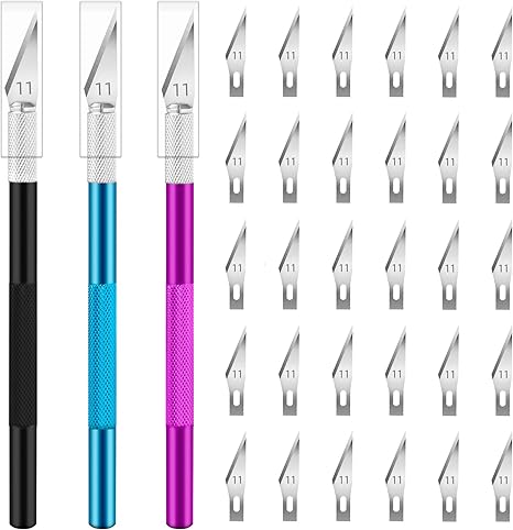 JETMORE Exacto Knife, 3 Exacto Knives with 30 Exacto Blades #11, Craft Knife, Hobby Knife, Precision Knife, Exacto Knife Set for Crafts, Arts, Modeling, Scrapbooking (Purple-Blue-Black)