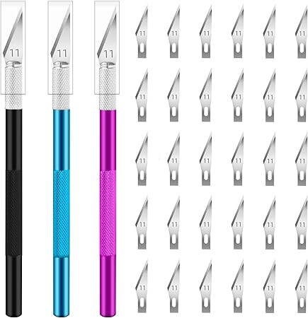JETMORE Exacto Knife, 3 Exacto Knives with 30 Exacto Blades #11, Craft Knife, Hobby Knife, Precision Knife, Exacto Knife Set for Crafts, Arts, Modeling, Scrapbooking (Purple-Blue-Black)