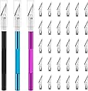 Exacto Knife, 3 Exacto Knives with 30 Exacto Blades #11, Craft Knife, Hobby Knife, Precision Knife, Exacto Knife Set for Crafts, Arts, Modeling, Scrapbooking (Purple-Blue-Black)