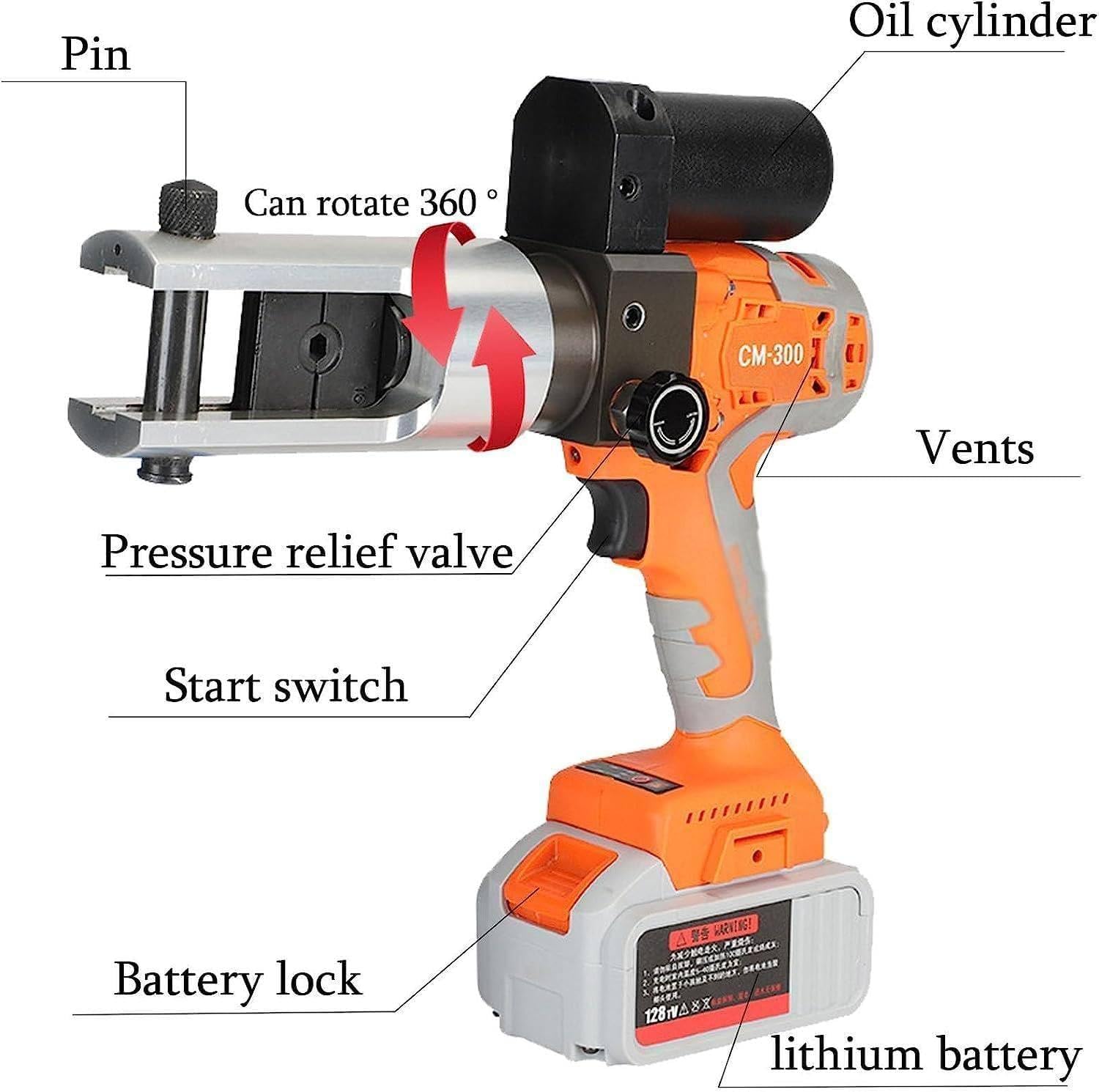 Pinza Crimpatrice Idraulica Elettrica, Terminale Capocorda per Batteria Elettrica, Pinza per Crimpare Cavi, Crimpatrice Alimentata A Batteria con Connettore Filo A 360°