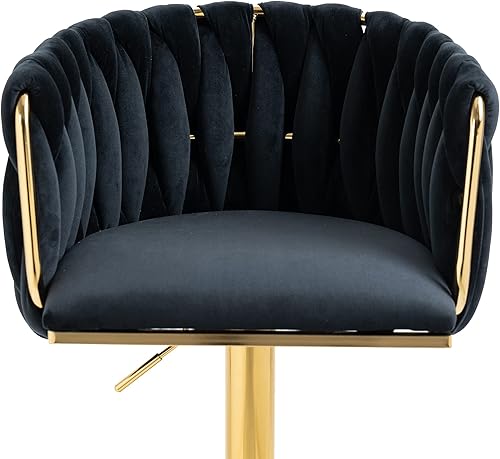 Miniatura 16 de SZLIZCCC Taburete de bar ajustable de terciopelo moderno, taburete de bar giratorio de 360 grados, taburete de isla de cocina curvado con respaldo