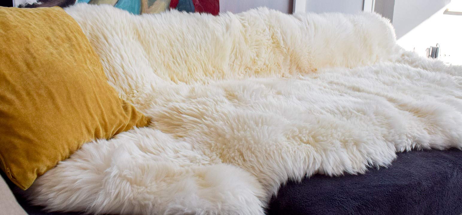 Alfombra de piel de oveja natural, suave, esponjosa, gruesa y peluda, de piel de oveja de 4 pelos