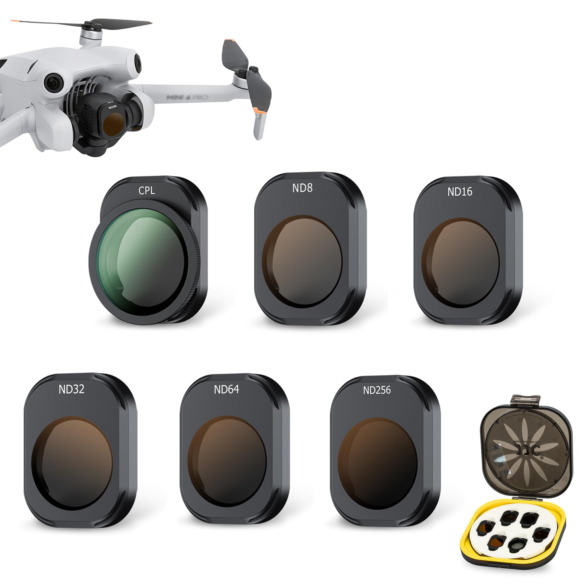 JJC Mini 4 Pro ND, paquete de 6 filtros ND8/ND16/ND32/ND64/ND256/CPL polarizador y filtro ND compatible con DJI Mini 4 Pro, marco ligero y de aluminio, accesorios DJI Mini 4 Pro