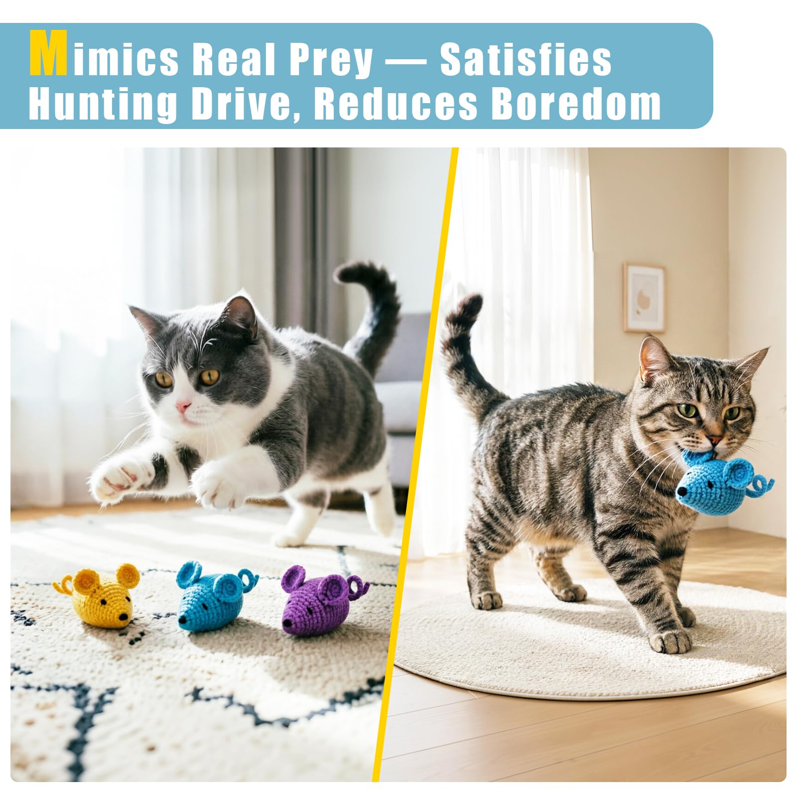 Retro Shaw Juguetes de hierba gatera, ratones de ganchillo, juguetes para gatos, 3 piezas de hilo para gatos, juguetes de animales, juguete seguro de limpieza de dientes para gatitos de interior