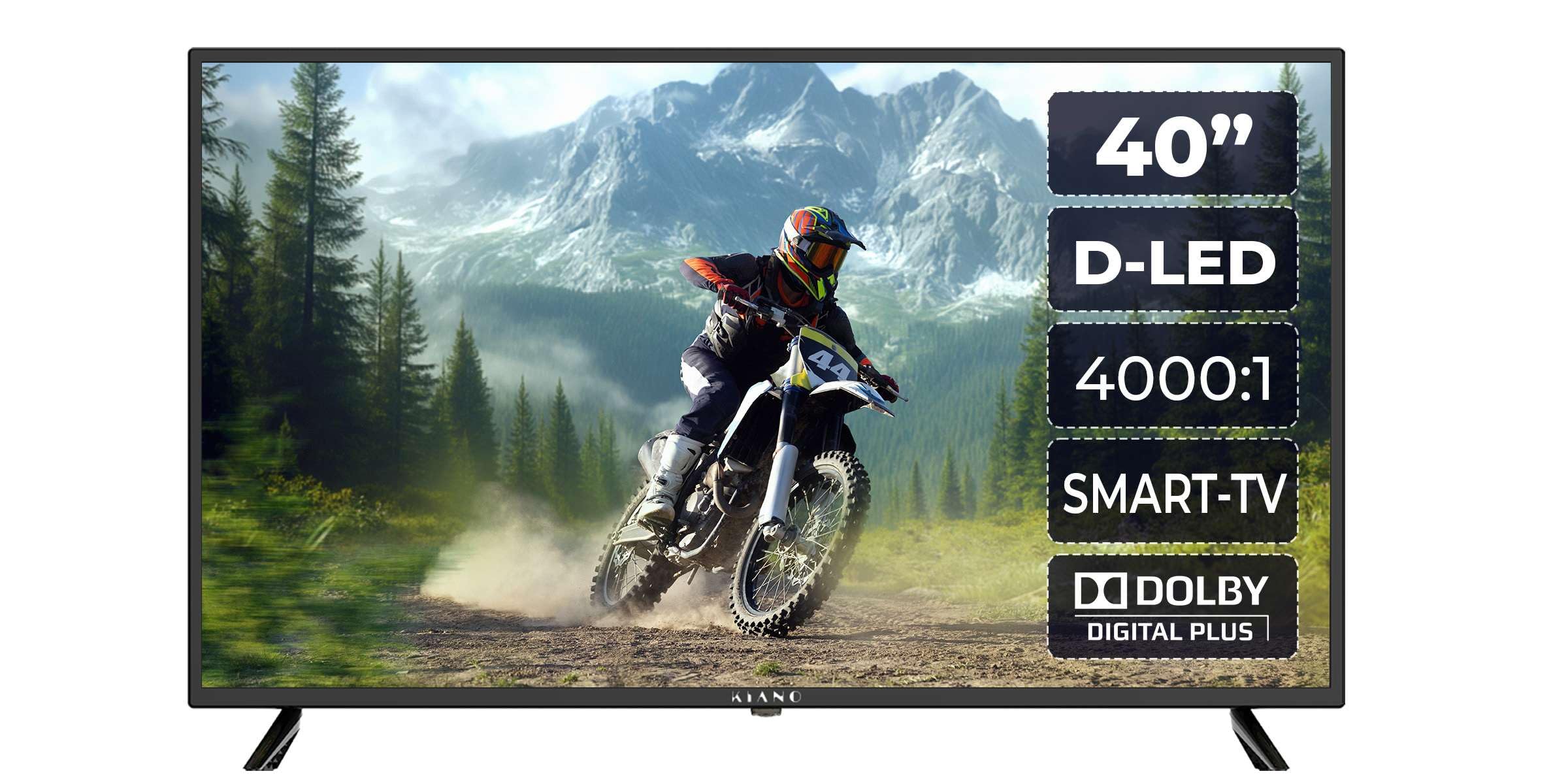 Kiano Slim TV Smart Telewizory 40" Cal 100 cm LED Full HD 1080p TV FHD | Android TV Netflix HBO YouTube PrimeVideo | Bluetooth WiFi Miracast | 3 HDMI USB | Dolby Audio |Triplo Tuner DVB-T2 Czarny