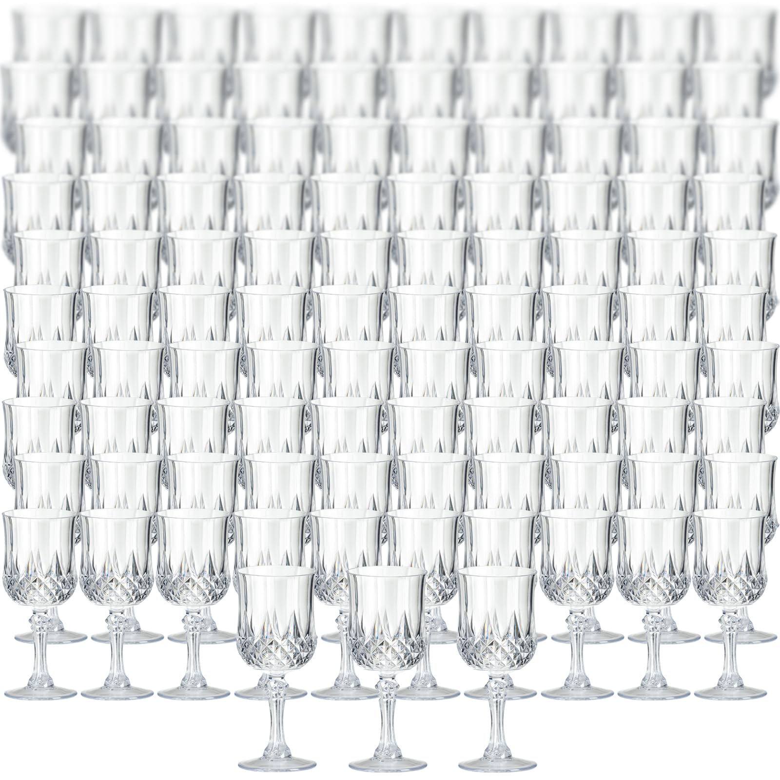 XKXKKE Transparente Weingläser aus Kunststoff, Wasserkelche für Partys, Stiel-Trinkgläser für Hochzeitsempfang, große Veranstaltung, Party, Bar, Zubehör, wiederverwendbare Trinkbecher, 100 Stück