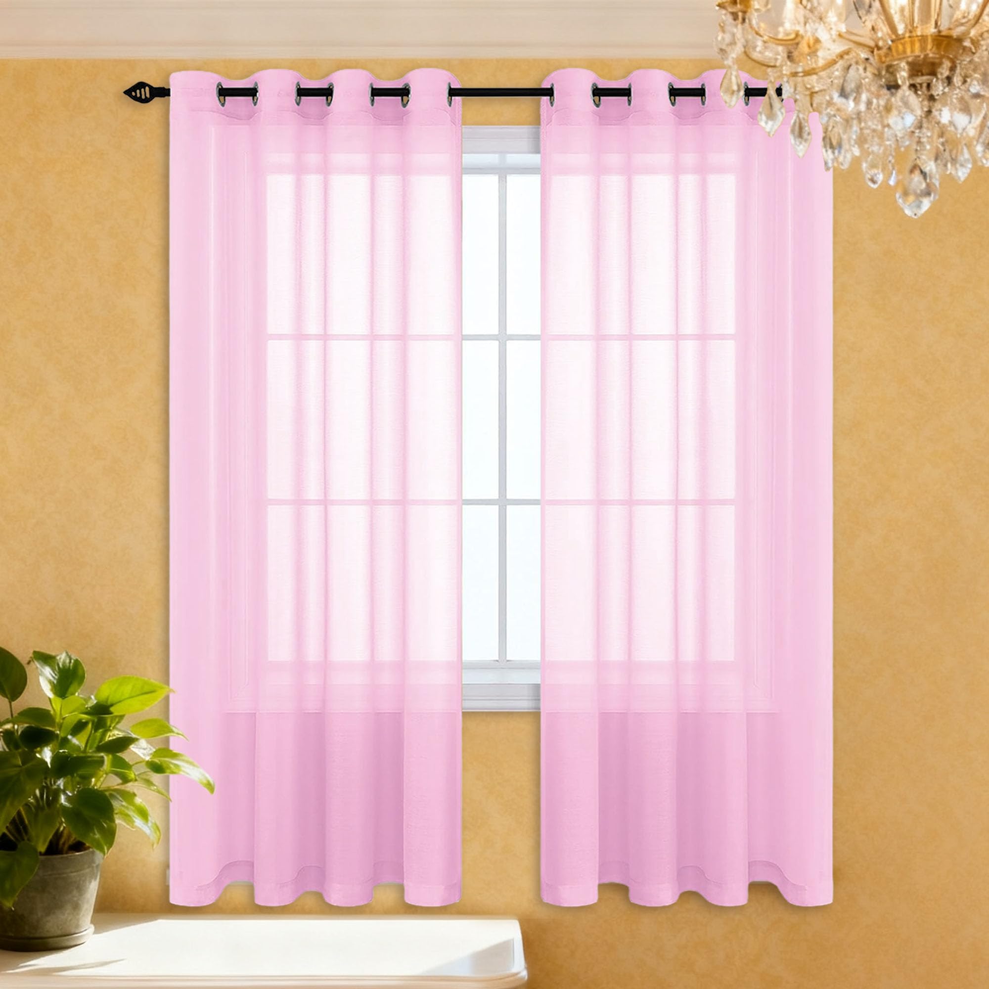 Rideau voile transparent 210 x 150 cm rose pour fenêtre de cuisine