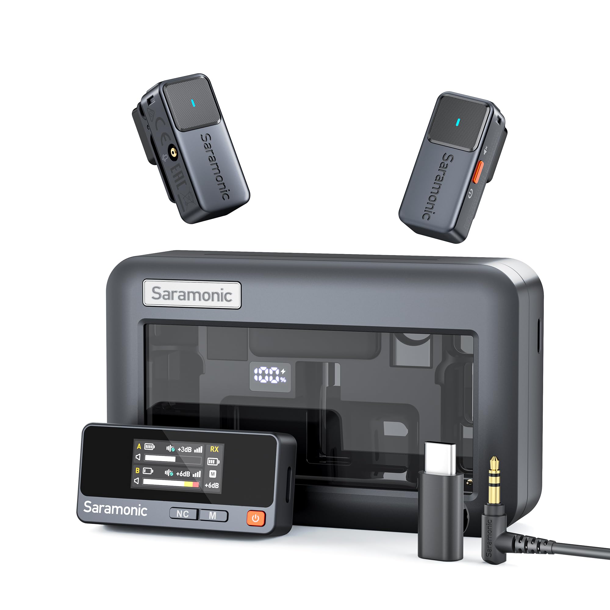 Saramonic Air Wirelss Lavalier Mikrofon Handy (2 Sender, 1 USB-C Empfänger, Ladeschale), 48H Akku, Mini ansteckmikrofon für iPhone - Android YouTube, TikTok, Vlog, Livestream, Interview