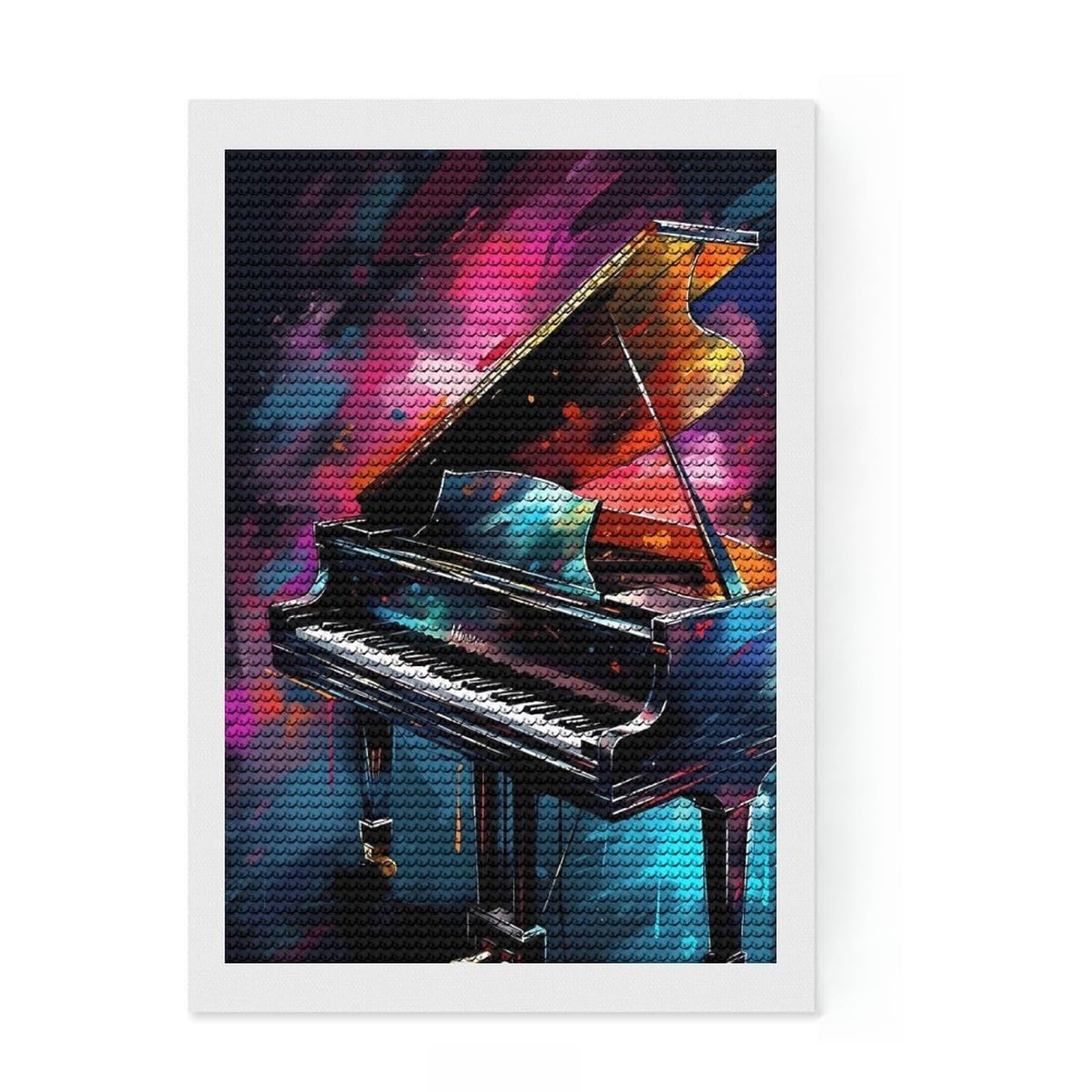 Junmoney Piano Artwork 5D Diamond Painting Kit 8"x12", Round Gems, Aesthetic Room Decor, Seasonal Gift Choice, Gift Idea, Leisure Activity