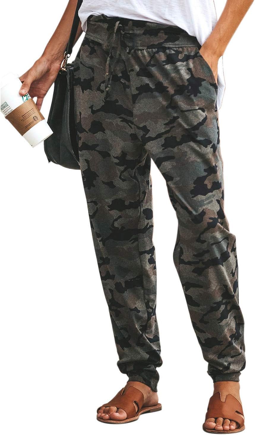 Women Drawstrings Jogger Sweatpants Camouflage Stretch Lounge Pants with Pockets(S-XL)