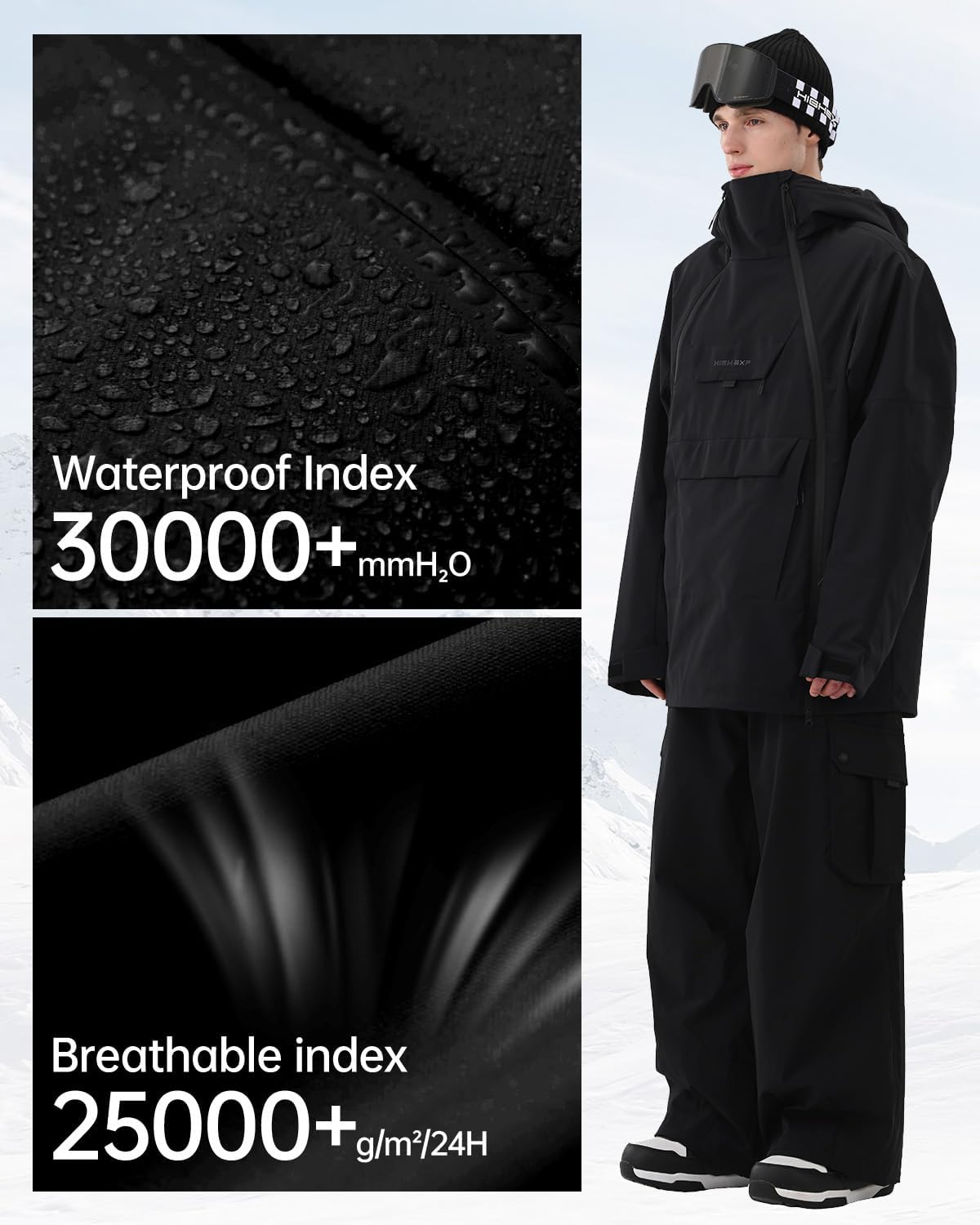 Mens Ski Jacket 3L Snowboard Anorak Coat Baggy Snow Pullover Hooded Waterproof Windproof Insulated Winter - Image 4