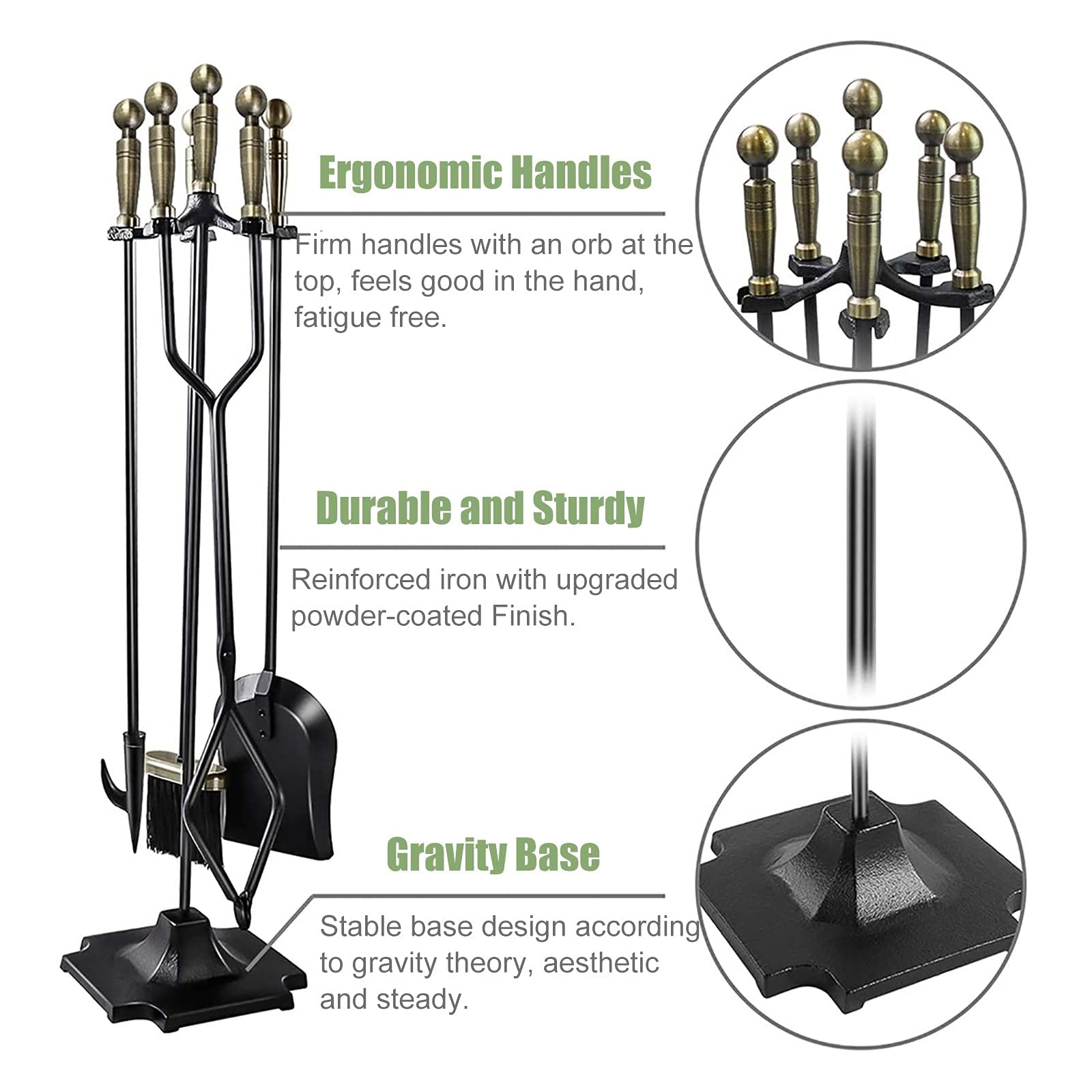 Amazon.com: Accesorios resistentes para fogatas, soporte de herramientas  con pinzas, pala, cepillo, póquer, hierro forjado, para interiores y  exteriores, 5 piezas, juego de herramientas de chimenea, herramienta :  Hogar y Cocina, image size:1600x1600