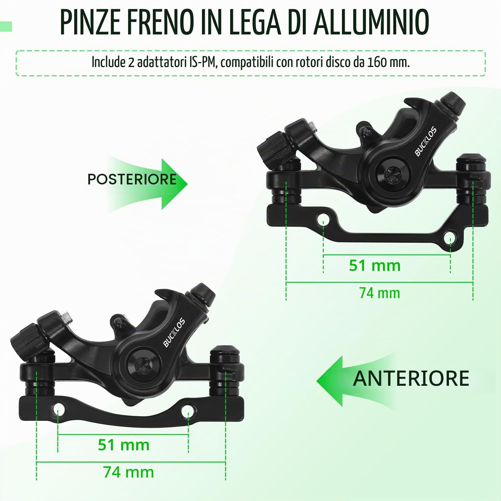Set di freni a disco per mountain bike, freni a disco meccanici MTB con leva in alluminio/rotore/is/PM da 160 mm per e-bike/pieghevoli/scooter/fatbike