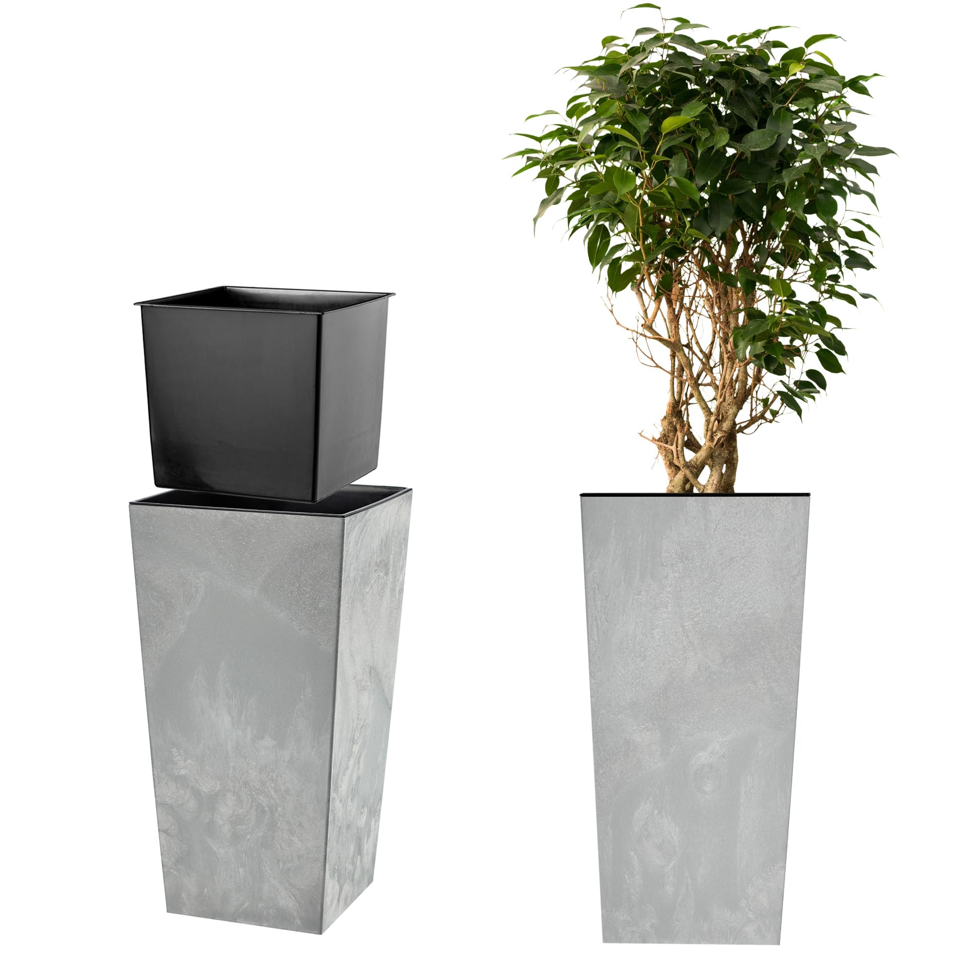 KADAX Macetero Alto de Diseño Moderno para Plantas de Interior y Exterior, Maceta Grande de Plástico, Jardinera Alta (Crema, Texturizado, 68 cm) — view 44