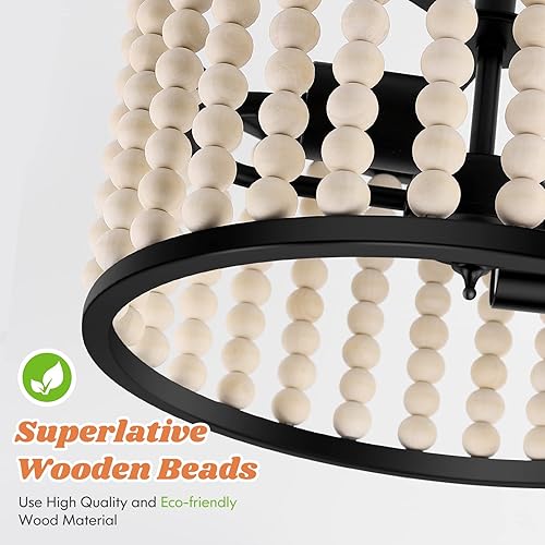 Miniatura 3 de Lámpara bohemia de granja  Candelabro de cuentas de madera, lámpara de techo rústica semiempotrada, lámpara de 2 luces negra para cuarto de bebé,