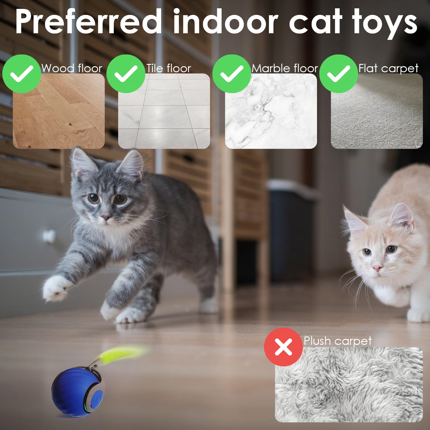 Pelota de juguete interactiva para gatos, juguetes para gatos de interior con cola de plumas para persecución de dos modos, juguete interactivo recargable 2025, bola rodante interactiva