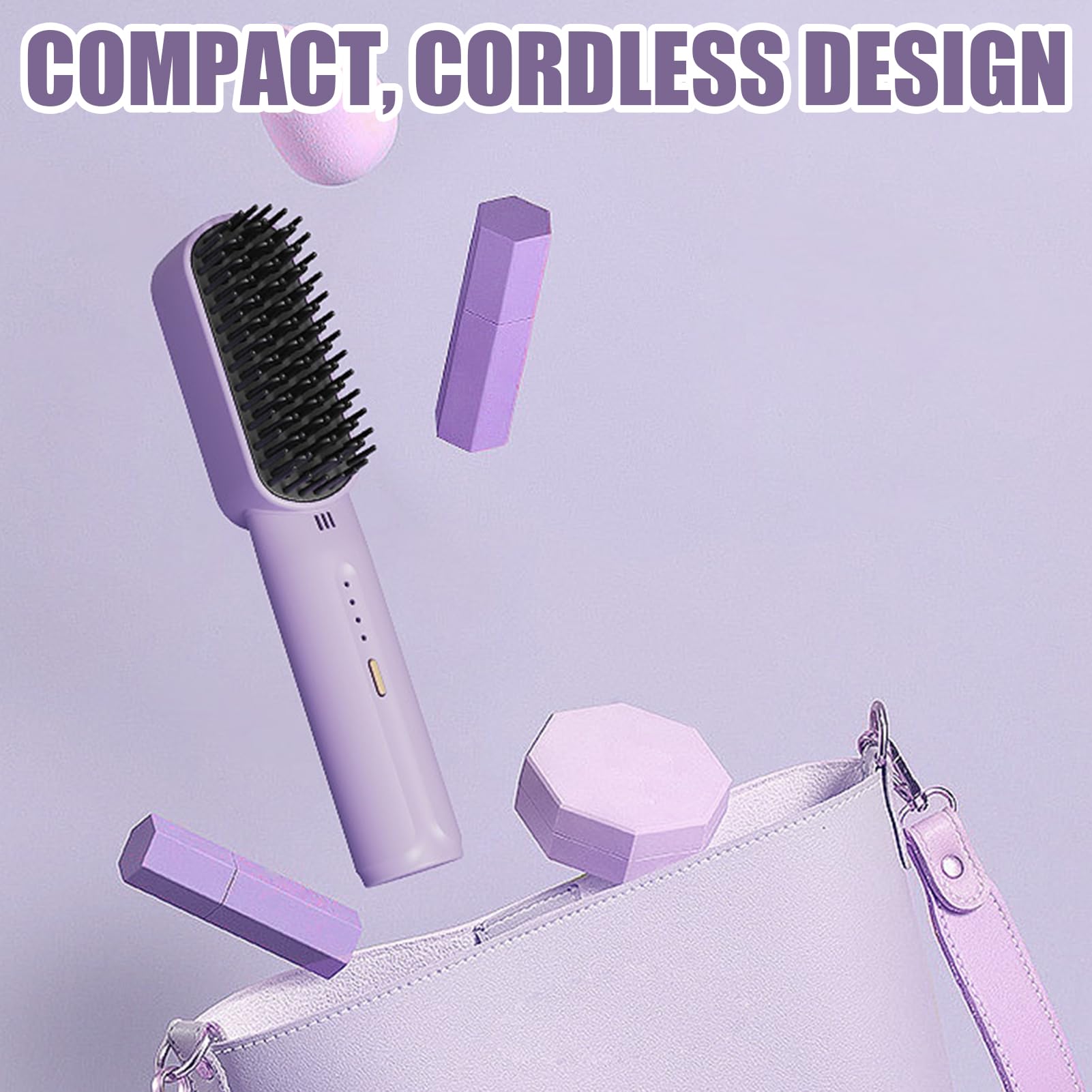 Mini Glätteisen für kurzes Haar, Glätteisen Locken, Glätten 2 in 1,Tragbarer Kabelloser Haarglätter für Die Reise, Elektrische Haarglätterbürste mit 3 Heizstufen für Männer Frauen (Schwarz & Lila)