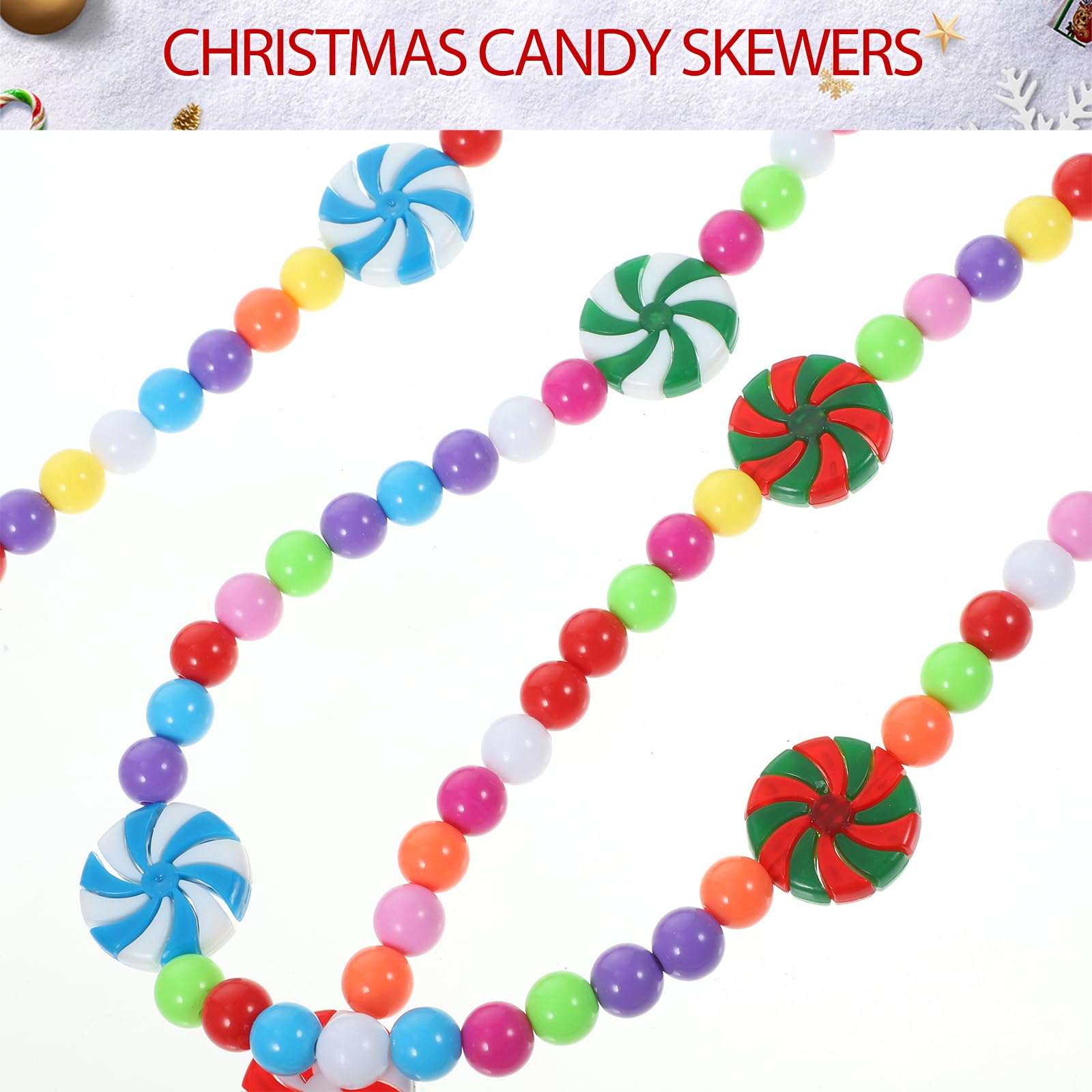 HOMSFOU Christmas Candy Garland Skewers 78 Inch Candy Cane Christmas Garland Party Decoration Sweet Beaded Decor for Home Festive Ornament - Image 3