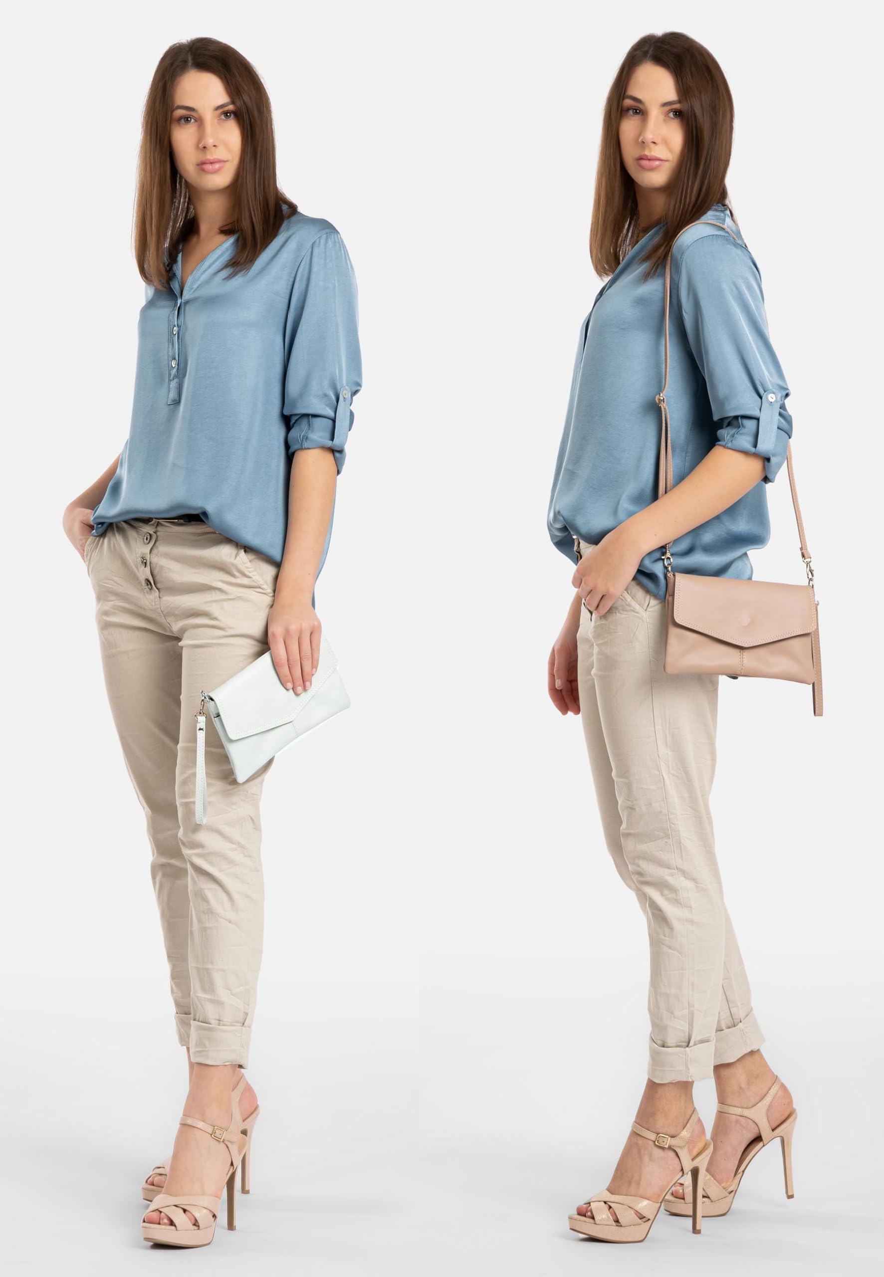 Caspar Elegante Leder Clutch Abendtasche aus samtweichem Nappaleder Damen Umhängetasche - PREMIUM LINE - Modell No.322 - Made in Italy