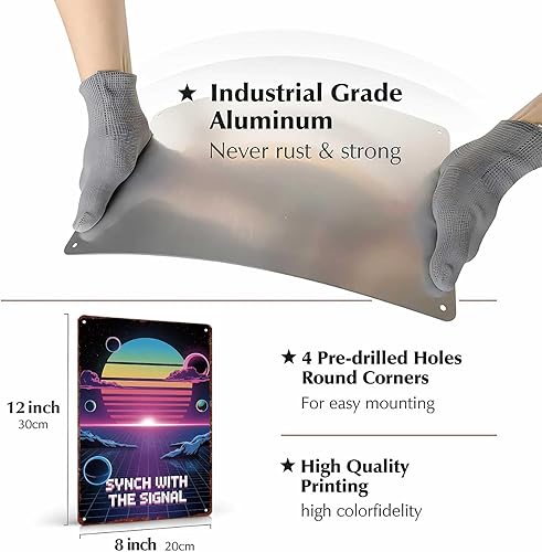 Miniatura 3 de BGUXIG Letreros de metal vintage con paisaje de onda sintética con planetas y cuadrícula, póster de arte de pared para oficina, dormitorio,