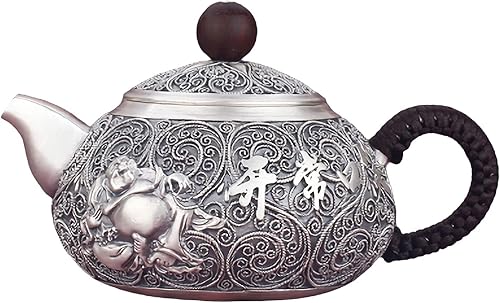 GOHQ Juego de té chino de kungfu tetera de plata de ley 999 hecha a mano y 1 jarra de crema juego de té chino vintage tradicional para viajes hogar