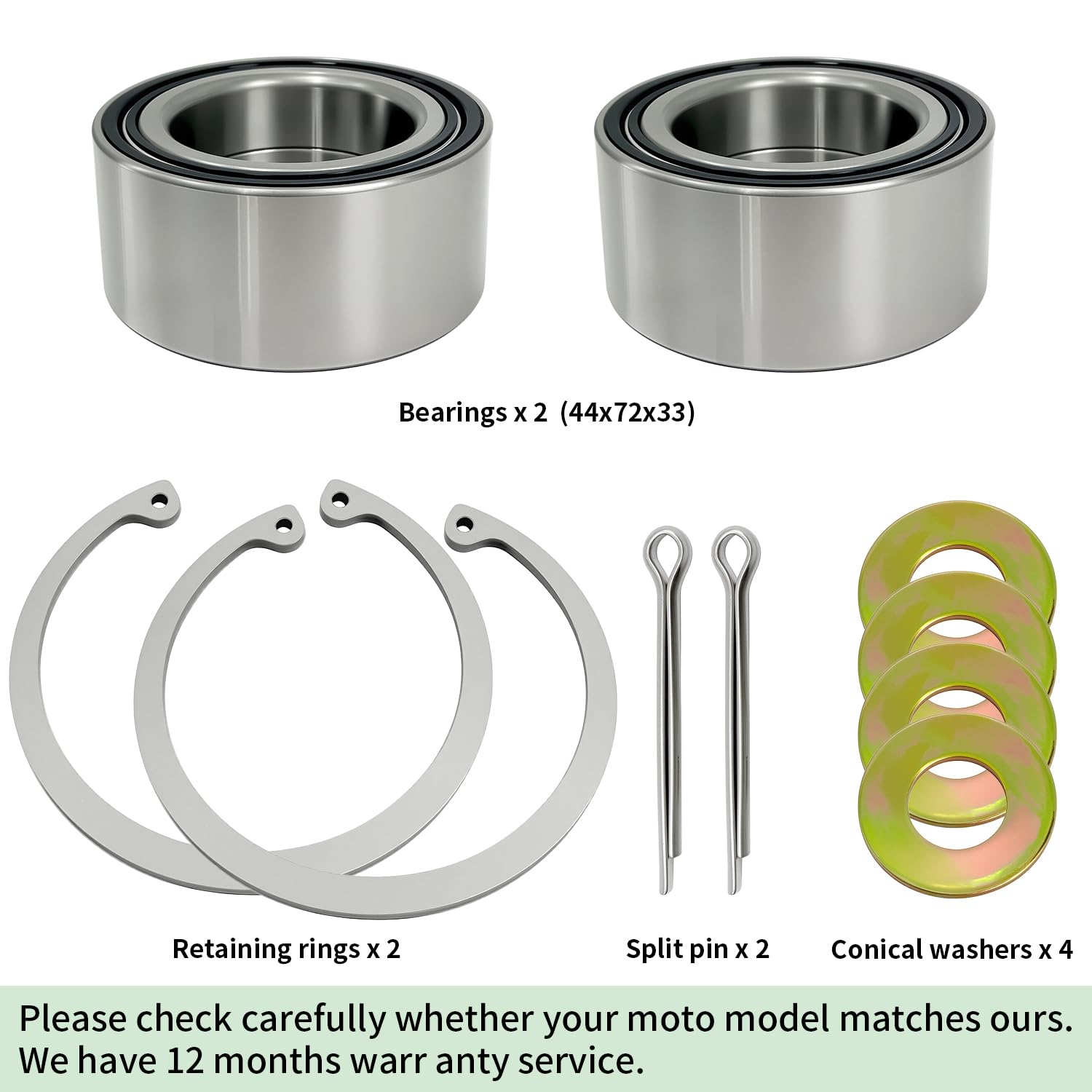 2PCS Front & Rear Wheel Bearings Kit Heavy Duty for Polaris ATV/UTV RZR 1000 900 PRO XP RS1Turbo Scrambler 1000 850 Sportsman 1000 850 550 2009-2022 (44x72x33) #3514924 3515090 3514699