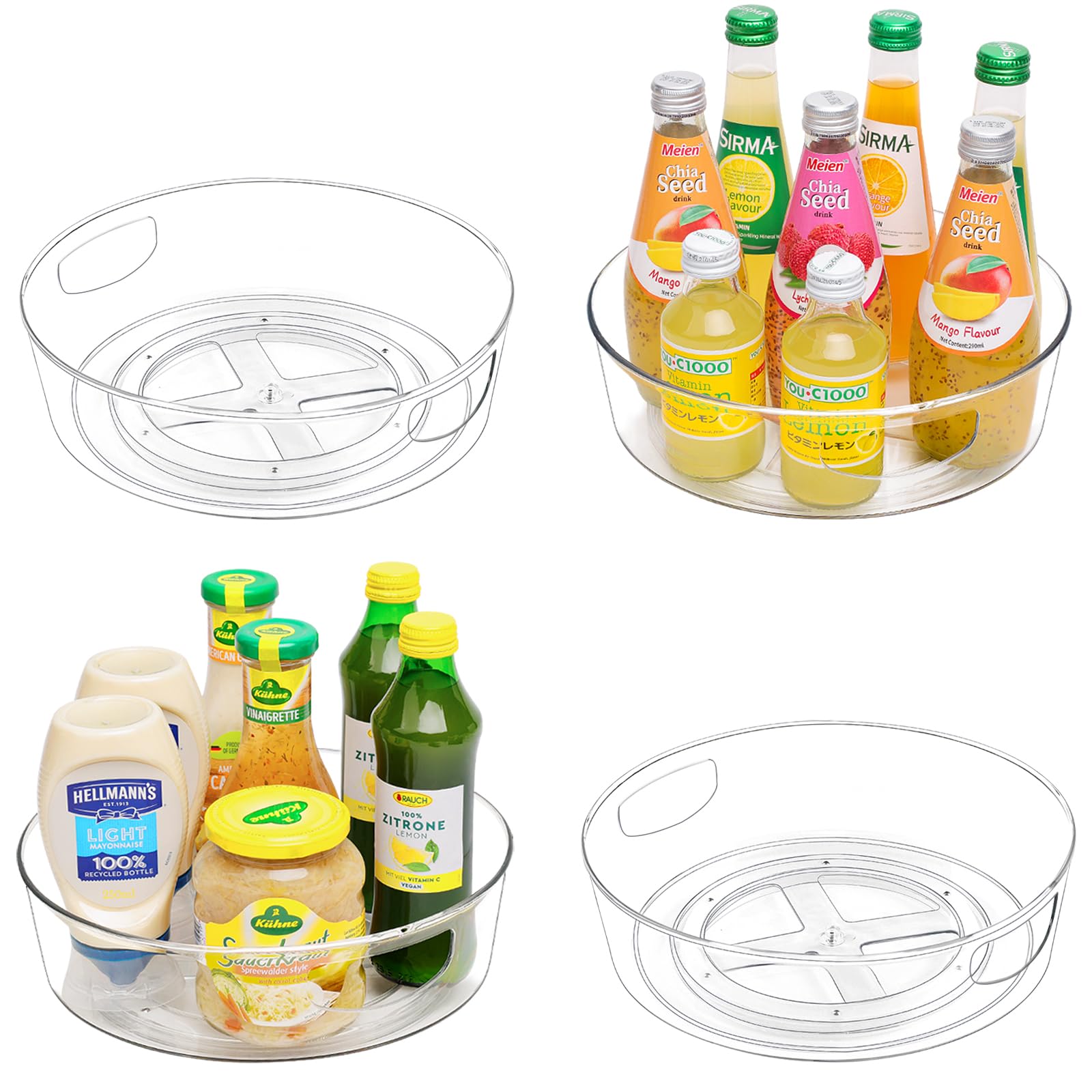 GUZON 4 Pack Lazy Susan Turntable for Cabinet, 10 Inch Lazy Susan Organizer with Handles and High Sides, Clear Rotating Organizer for Kitchen, Pantry,